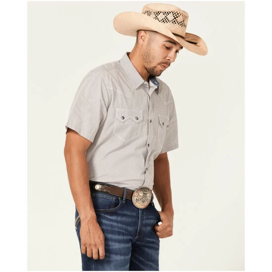 Best Pirce π₯° Moonshine Spirit Men's Static Geo Print Short Sleeve Snap Western π Shirt White π - Image 2