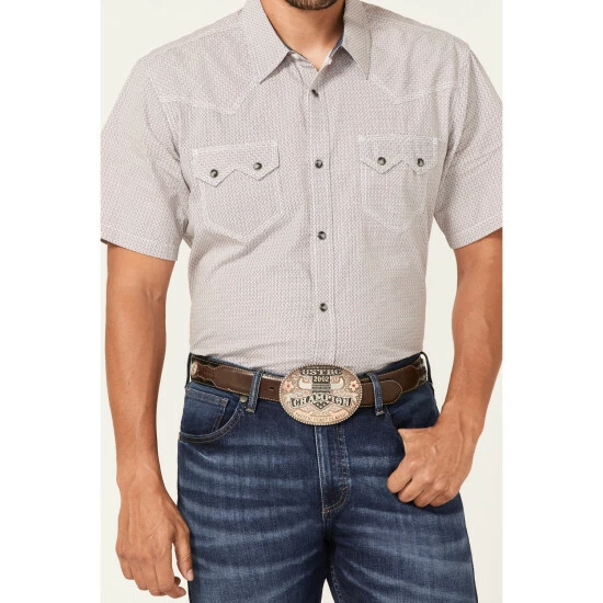 Best Pirce π₯° Moonshine Spirit Men's Static Geo Print Short Sleeve Snap Western π Shirt White π - Image 3