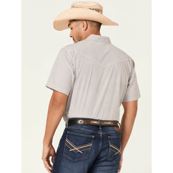 Best Pirce π₯° Moonshine Spirit Men's Static Geo Print Short Sleeve Snap Western π Shirt White π - Image 4