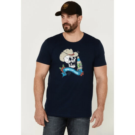 Brand new π₯ Moonshine Spirit Men's Mas Cerveza Graphic Short Sleeve T-Shirt Steel Blue βοΈ
