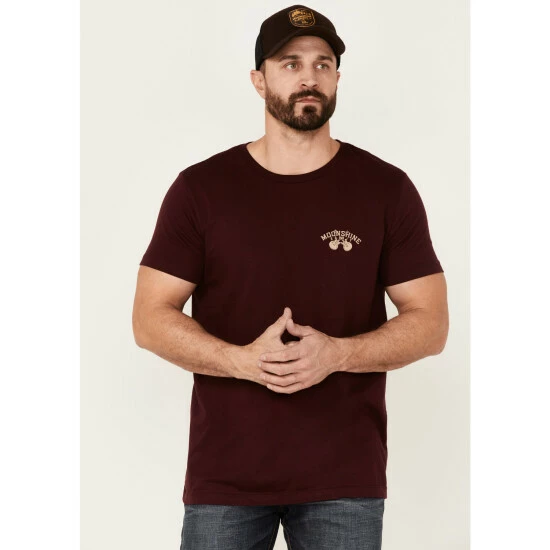 Flash Sale βοΈ Moonshine Spirit Men's Sangira Whiskey Label Graphic Short Sleeve T-Shirt Burgundy π