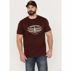 Coupon 😍 Moonshine Spirit Men's American Longhorn Graphic Short Sleeve T-Shirt Burgundy 👏