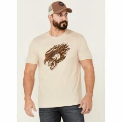 New 😍 Moonshine Spirit Men's Flame Skull Graphic Short Sleeve T-Shirt Camel 😀
