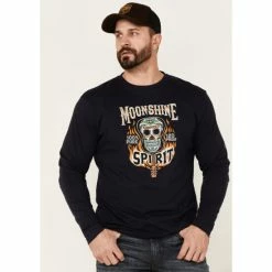Discount 🧨 Moonshine Spirit Men's Guitar Fire Skull Graphic Long Sleeve T-Shirt Navy ⌛
