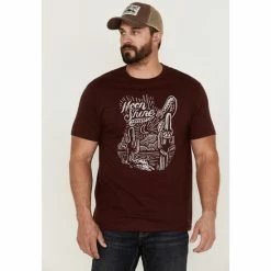 Best Pirce 🥰 Moonshine Spirit Men's Line Scene Graphic Short Sleeve T-Shirt Burgundy 🔥