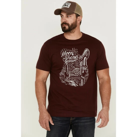 Best Pirce π₯° Moonshine Spirit Men's Line Scene Graphic Short Sleeve T-Shirt Burgundy π₯