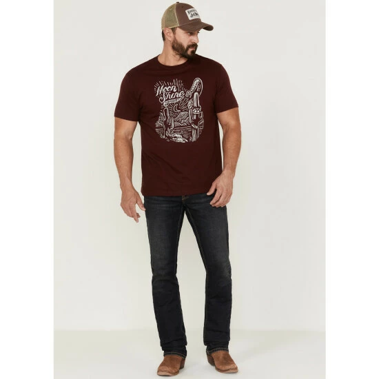 Best Pirce π₯° Moonshine Spirit Men's Line Scene Graphic Short Sleeve T-Shirt Burgundy π₯ - Image 2