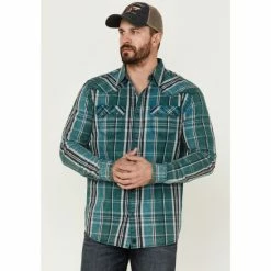 Buy π Moonshine Spirit Men's Marble Crackle Plaid Long Sleeve Snap Western π Shirt Navy π