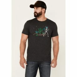 Outlet 🥰 Moonshine Spirit Men's Heather Black Night Walk Graphic Short Sleeve T-Shirt ⌛