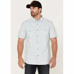 Wholesale π Moonshine Spirit Men's Side Stage Solid Short Sleeve Snap Western π Shirt Light Blue β