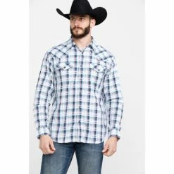 Deals 🔥 Moonshine Spirit Men's Fireball Plaid Long Sleeve Western 👚 Shirt White ✨