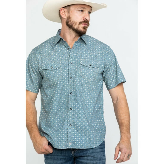 Promo π Moonshine Spirit Men's Pale Ale Geo Print Short Sleeve Western π Shirt Teal β