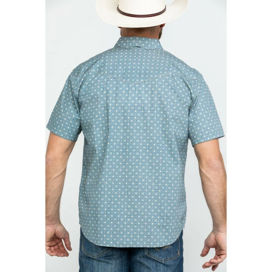 Promo π Moonshine Spirit Men's Pale Ale Geo Print Short Sleeve Western π Shirt Teal β - Image 2