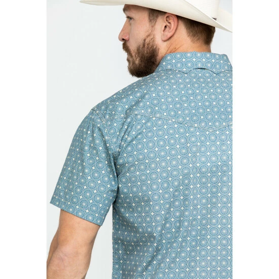 Promo π Moonshine Spirit Men's Pale Ale Geo Print Short Sleeve Western π Shirt Teal β - Image 5