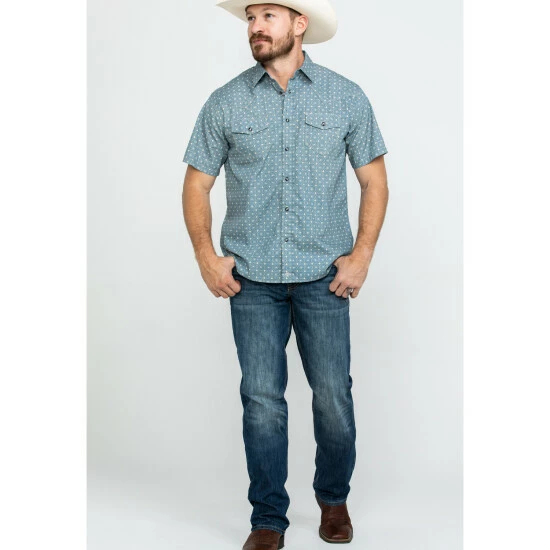 Promo π Moonshine Spirit Men's Pale Ale Geo Print Short Sleeve Western π Shirt Teal β - Image 6