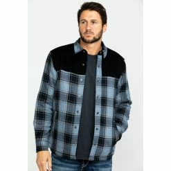 Promo ❤️ Moonshine Spirit Men's Goleta Plaid Mixed Flannel Nylon 👚 Shirt Jacket Blue 🛒