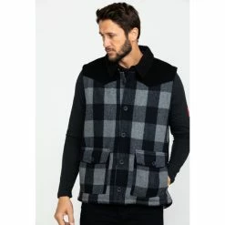 Best deal 🎉 Moonshine Spirit Men's Countryman Buffalo Check Plaid Corduroy Vest Black ✔️