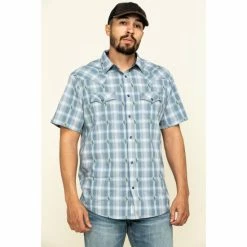 Best reviews of 🎁 Moonshine Spirit Men's Cooler Cactus Plaid Short Sleeve Western 👕 Shirt Blue ✔️