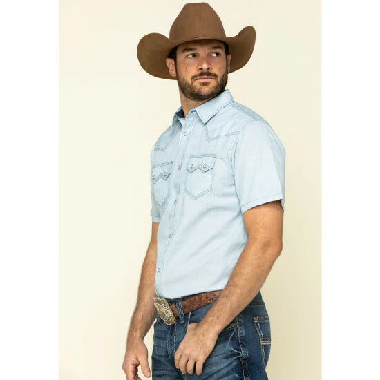 Discount π Moonshine Spirit Men's Diamond Road Geo Print Short Sleeve Western π Shirt Light Blue π - Image 3