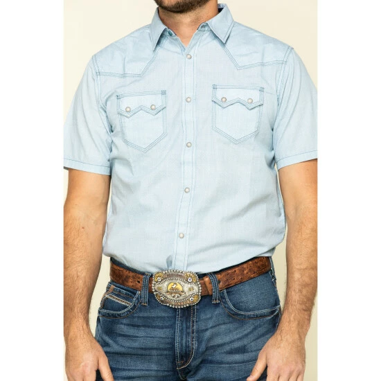 Discount π Moonshine Spirit Men's Diamond Road Geo Print Short Sleeve Western π Shirt Light Blue π - Image 4