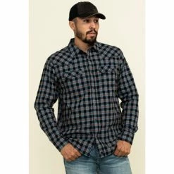 Outlet 🔥 Moonshine Spirit Men's Train Track Check Plaid Long Sleeve Western 👕 Shirt Black 🌟