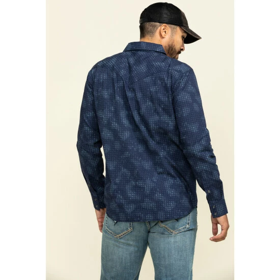 Buy π Moonshine Spirit Men's Floral Camo Print Long Sleeve Western π Shirt Navy π - Image 2