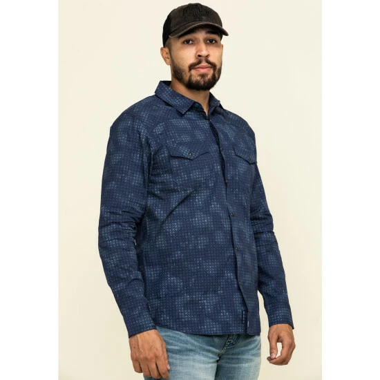 Buy π Moonshine Spirit Men's Floral Camo Print Long Sleeve Western π Shirt Navy π - Image 3