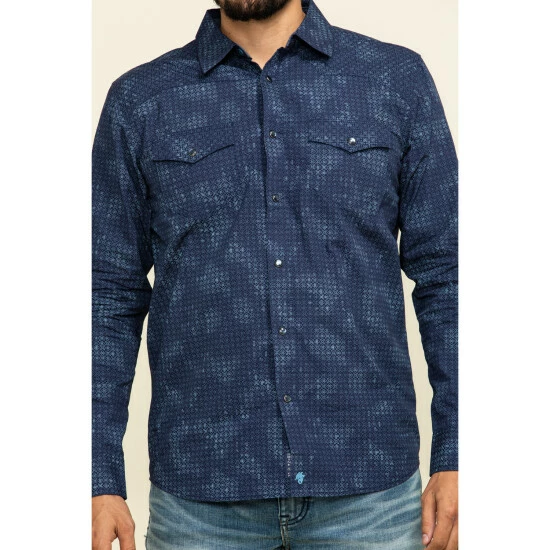 Buy π Moonshine Spirit Men's Floral Camo Print Long Sleeve Western π Shirt Navy π - Image 4