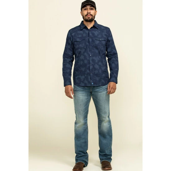 Buy π Moonshine Spirit Men's Floral Camo Print Long Sleeve Western π Shirt Navy π - Image 6