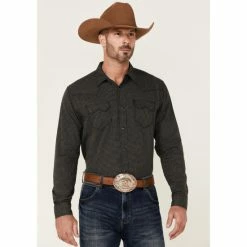 Wholesale ❤️ Moonshine Spirit Moonshine Spriit Men's Cross Hatch Geo Print Long Sleeve Snap Western 👚 Shirt Black 🥰