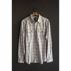 Coupon 🤩 Moonshine Spirit Men's Spaced Out Plaid Long Sleeve Western 👕 Shirt Grey ✨