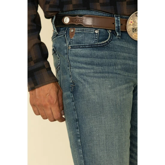 Wholesale β Moonshine Spirit Men's Deep Pockets Dark Wash Stretch Slim Boot π Jeans Blue β - Image 4