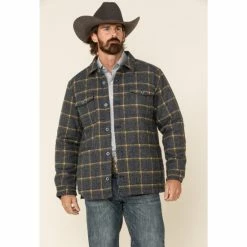 Hot Sale 🤩 Moonshine Spirit Men's Burning Man Heavy Plaid Quilted Shacket Heather Grey 👏