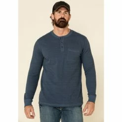 Cheapest 🌟 Moonshine Spirit Men's Blue Woodbourne Henley Button Long Sleeve 👕 Shirt 🔔
