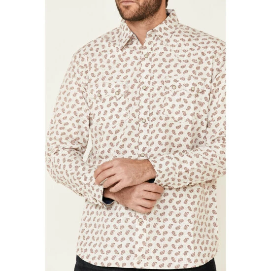 Promo π Moonshine Spirit Men's Tan Micro Paisley Print Long Sleeve Western π Shirt π - Image 3