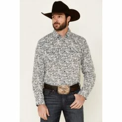 Best Sale 🔥 Moonshine Spirit Men's Ricochet Paisley Print Long Sleeve Snap Western 👕 Shirt White ✔️