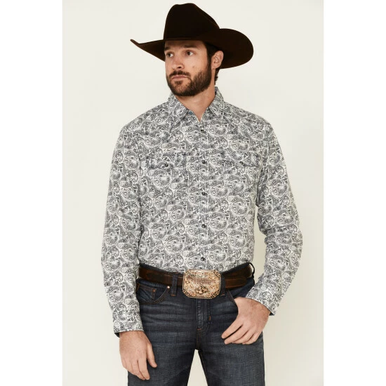 Best Sale π₯ Moonshine Spirit Men's Ricochet Paisley Print Long Sleeve Snap Western π Shirt White βοΈ