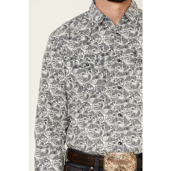 Best Sale π₯ Moonshine Spirit Men's Ricochet Paisley Print Long Sleeve Snap Western π Shirt White βοΈ - Image 3