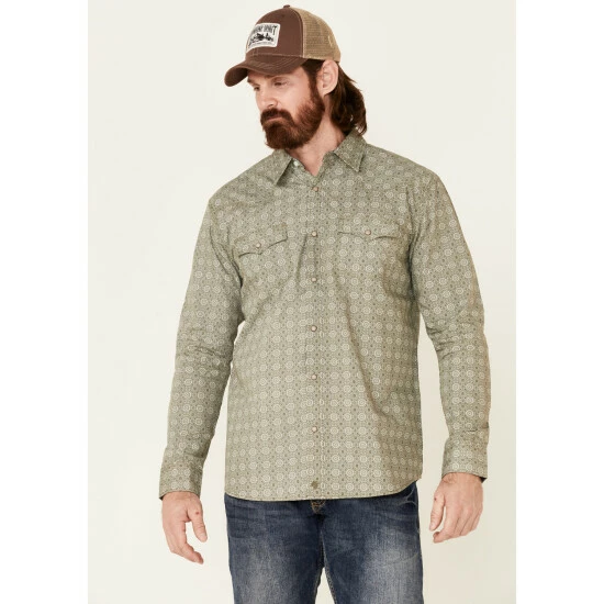 Best Pirce π Moonshine Spirit Men's Sundial Geo Print Long Sleeve Snap Western π Shirt Forest Green π₯°