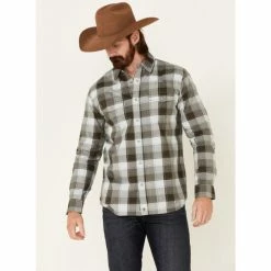 Best Pirce 🤩 Moonshine Spirit Men's Tuskegee Plaid Long Sleeve Snap Western 👚 Shirt Forest Green 🤩