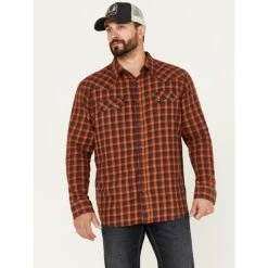 Coupon β Moonshine Spirit Men's Burning Flame Plaid Print Long Sleeve Snap Western Flannel π Shirt Rust Copper π