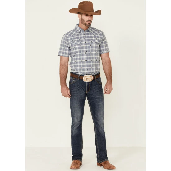 Wholesale π Moonshine Spirit Men's Cacti Med Plaid Short Sleeve Snap Western π Shirt Navy β€οΈ - Image 2