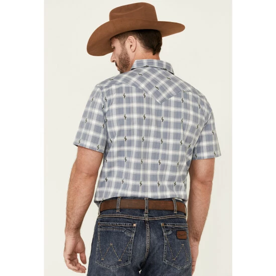 Wholesale π Moonshine Spirit Men's Cacti Med Plaid Short Sleeve Snap Western π Shirt Navy β€οΈ - Image 5