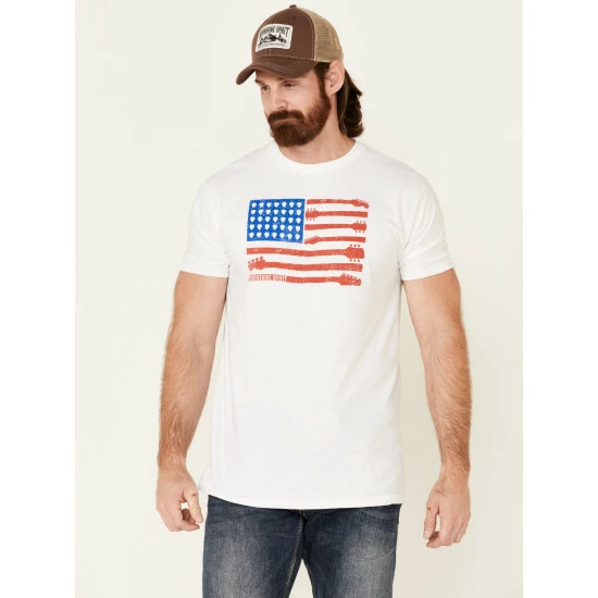 Flash Sale π Moonshine Spirit Men's Guitar Flag Graphic Short Sleeve T-Shirt White π€©