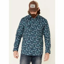 Hot Sale ⭐ Moonshine Spirit Men's Hooligan Floral Print Long Sleeve Snap Western 👚 Shirt Light Blue 🛒