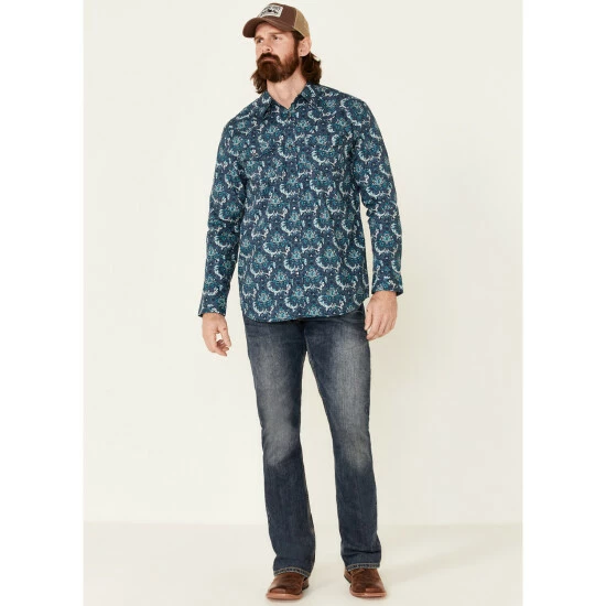 Hot Sale β Moonshine Spirit Men's Hooligan Floral Print Long Sleeve Snap Western π Shirt Light Blue π - Image 2
