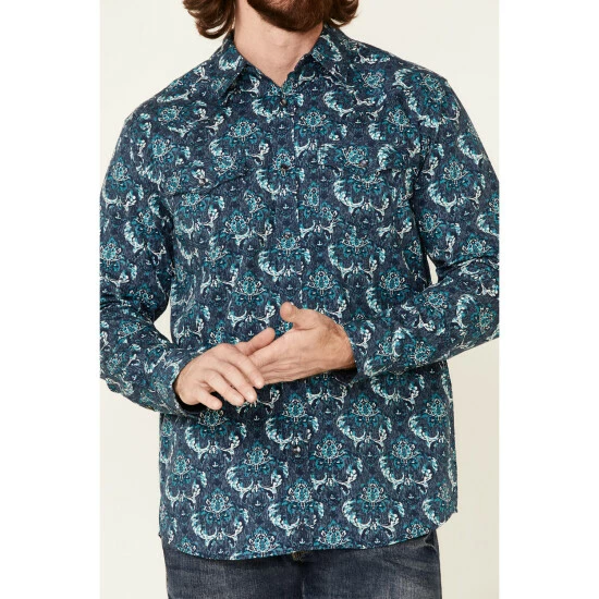 Hot Sale β Moonshine Spirit Men's Hooligan Floral Print Long Sleeve Snap Western π Shirt Light Blue π - Image 3