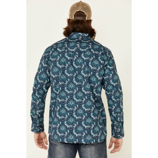 Hot Sale β Moonshine Spirit Men's Hooligan Floral Print Long Sleeve Snap Western π Shirt Light Blue π - Image 4