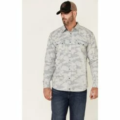 Hot Sale ⭐ Moonshine Spirit Men's Dispatch Camo Print Long Sleeve Snap Western 👕 Shirt Light Blue ⭐