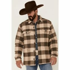 Wholesale 🎉 Moonshine Spirit Men's Taupe Farmersville Plaid Heavy Button-Front 👕 Shirt Jacket ⌛